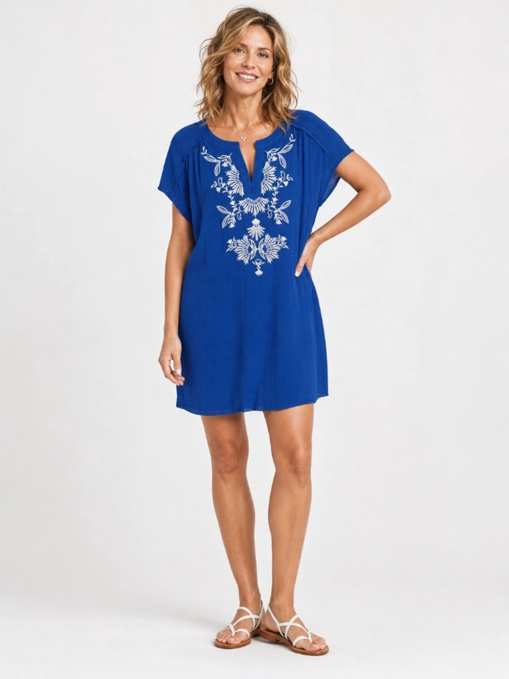 NWT Style & Co. Size L Cobalt Blue Embroidered Gauze Dress Boho Tunic
